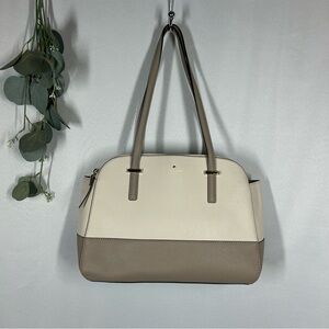 Kate Spade | Leather Shoulder Bag Purse Beige Brown White Minimalist Handbag